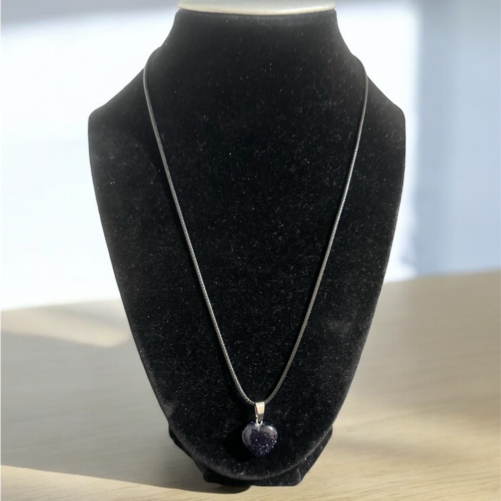 Silver Blue Crystal Heart Sandstone Pendant Necklace